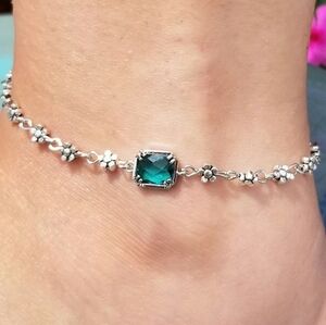 Aquamarine Anklet, Aquamarine Ankle Bracelet, Daisy Anklet, Floral Anklet